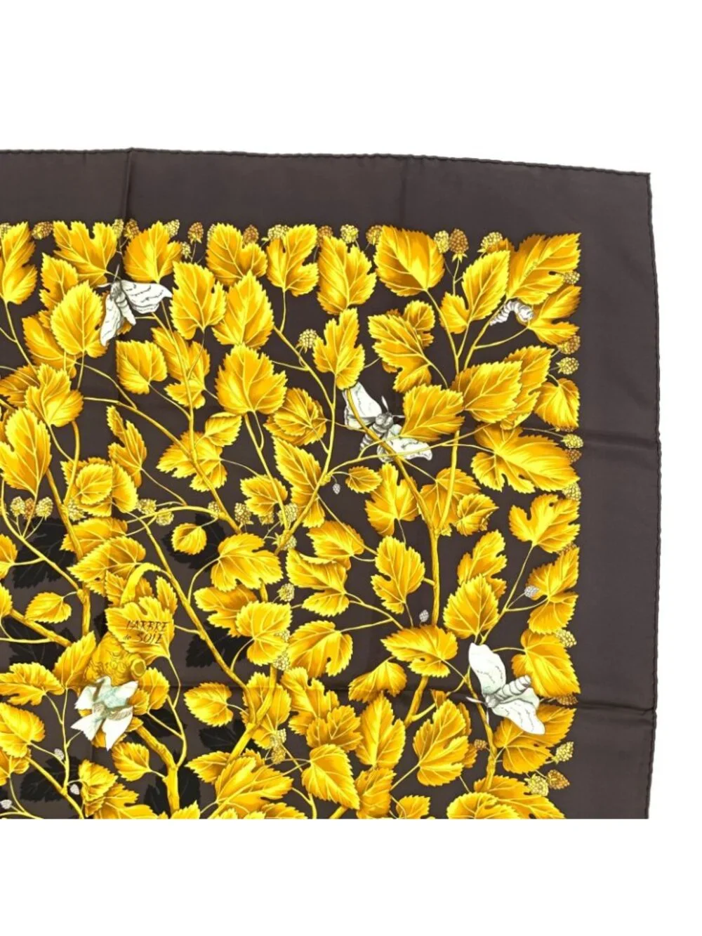 Hermes Carre 90 L'arbre de Soie Silk Mulberry and Silkworm Scarf Brown - Picture 3 of 7